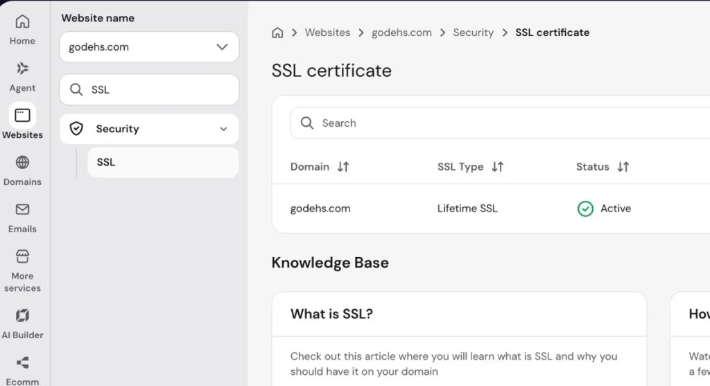 The green active status notification confirming full SSL website encryption is live on the server.