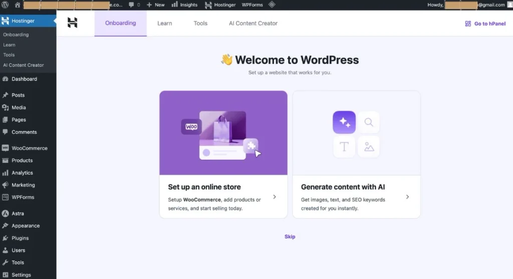Overview of a fresh, clean WordPress dashboard sidebar menu and main administration interface.