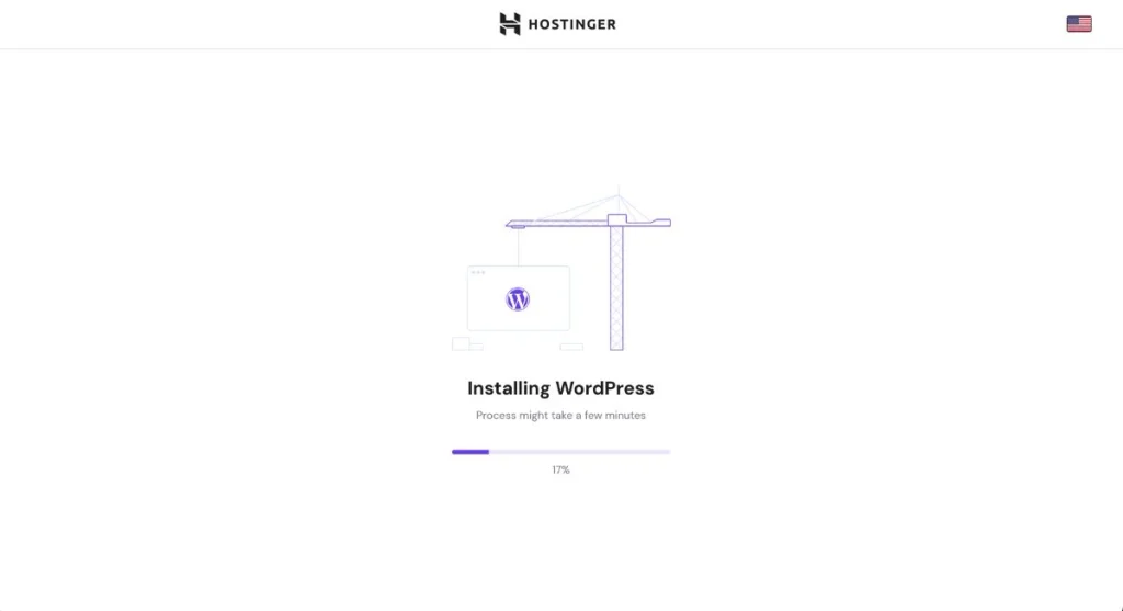 The automated Hostinger script installer running the background deployment of WordPress files.